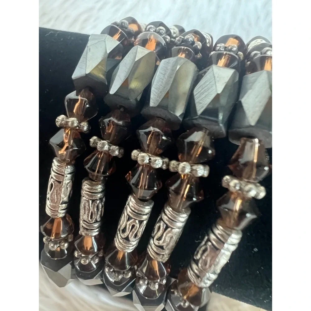 Magnetic Wrap Bracelet Brown Glass Beaded Multi Strand‎ Bronze Black Earthy